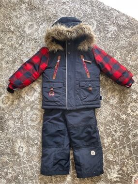 Nano Red and Navy Buffalo Plaid Snowsuit and Snowpants - 3-4 yo
